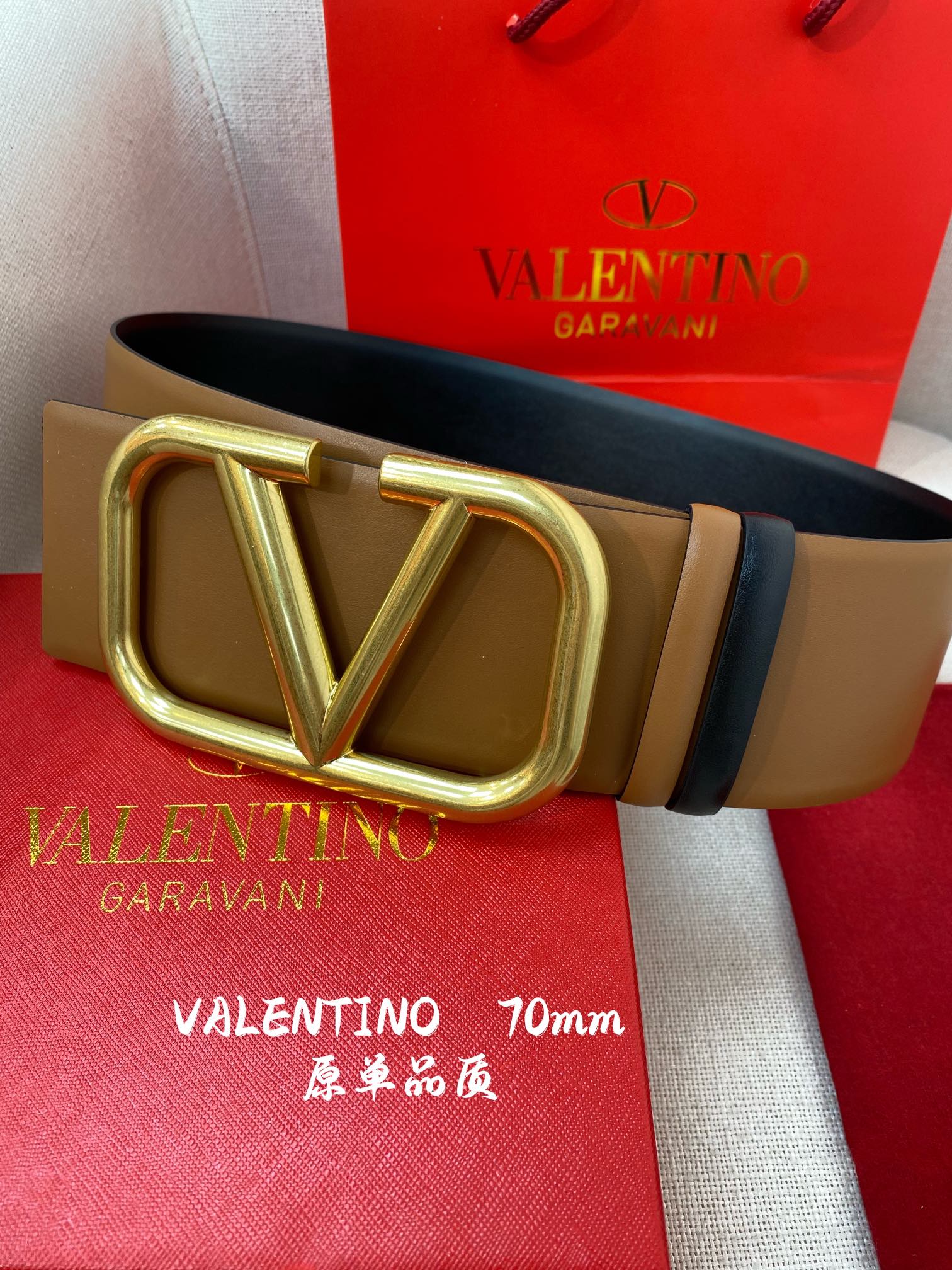 [TOP] V@LENTINO V*lentino Waits Belt w Gold Buckle 7cm - Brown - Valentino