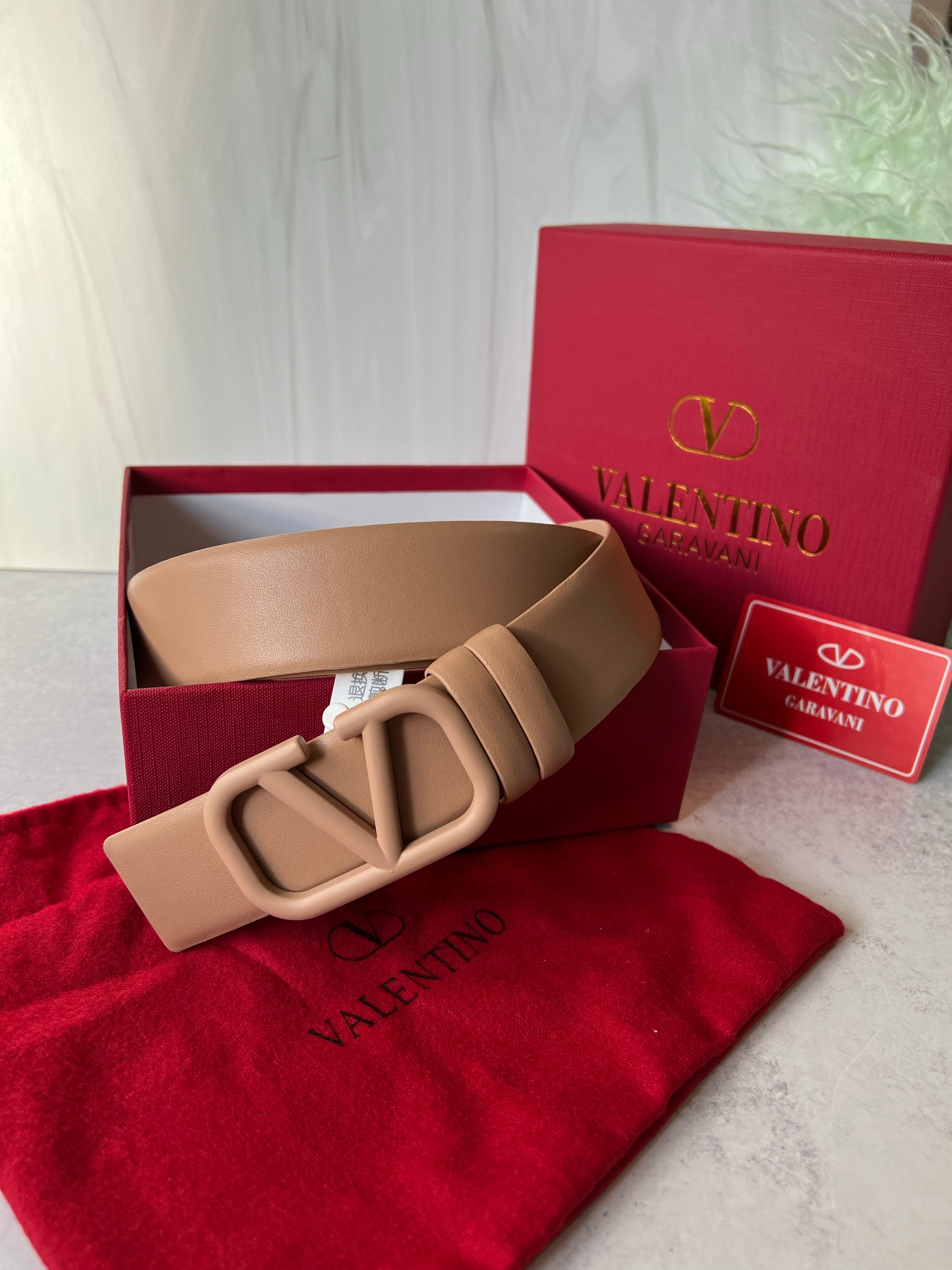 [TOP] V@LENTINO VLOGO Leather Mate Belt - Nude