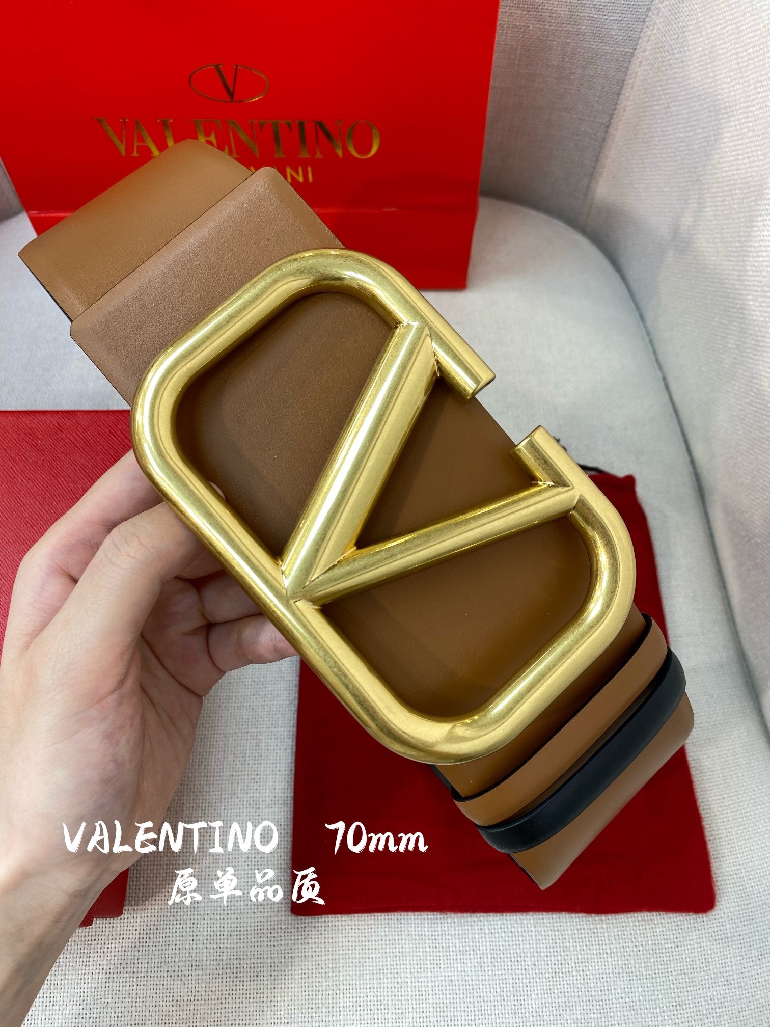 [TOP] V@LENTINO V*lentino Waits Belt w Gold Buckle 7cm - Brown - Valentino