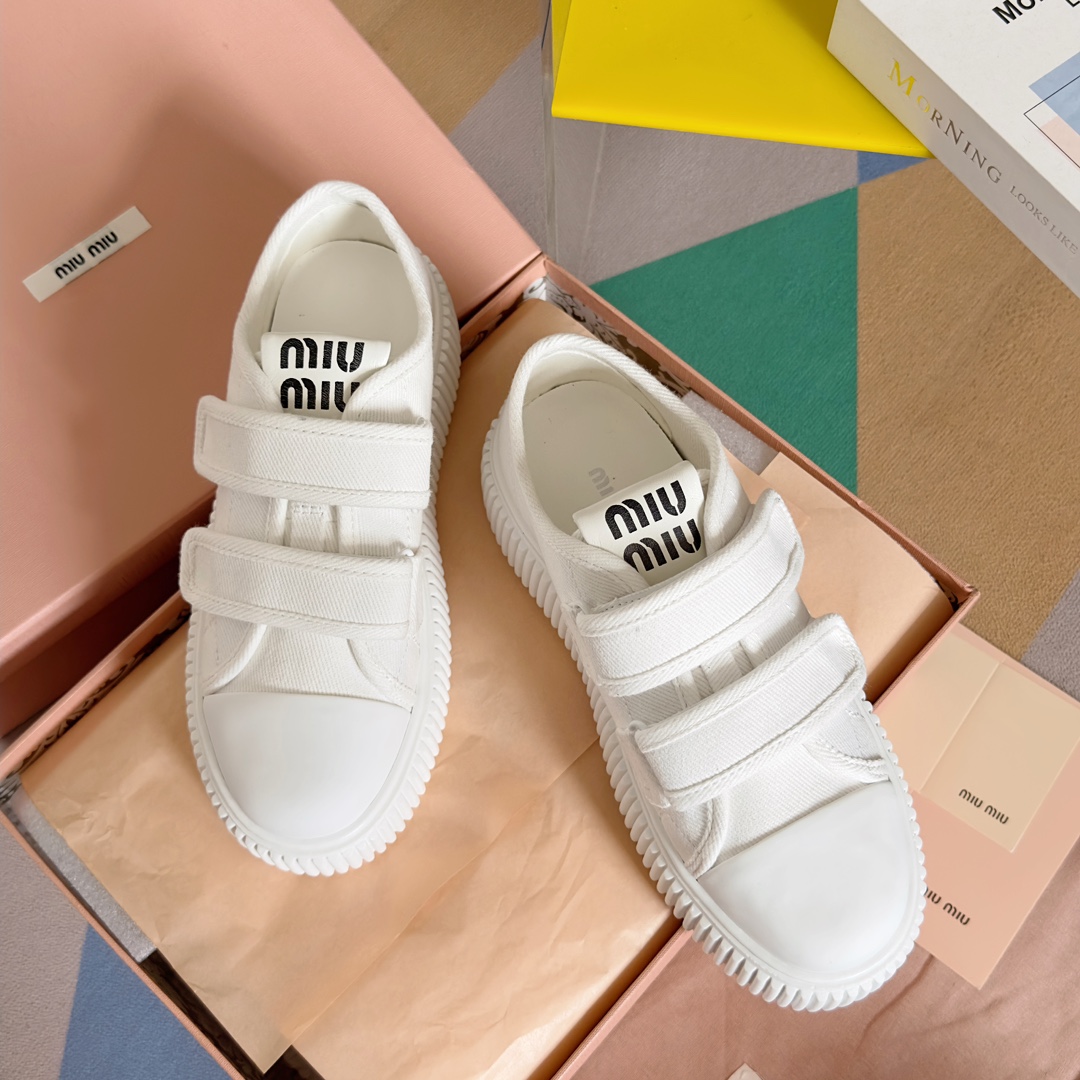[TOP] m!u m!u Velcro Canvas Platform Biscuit Shoes- 2 Color - MIUMIU