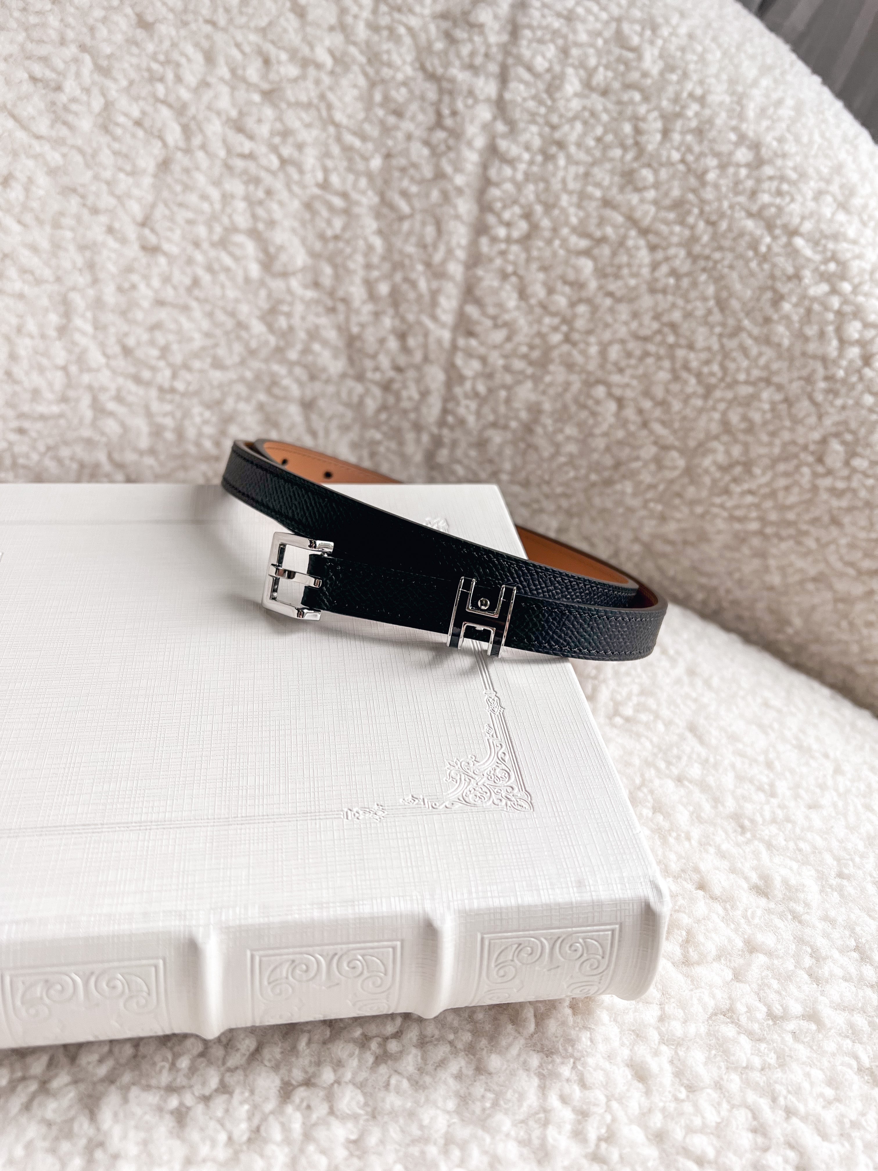 [TOP] HRMES Pop H Leather Thin Belt - Black - Hermes
