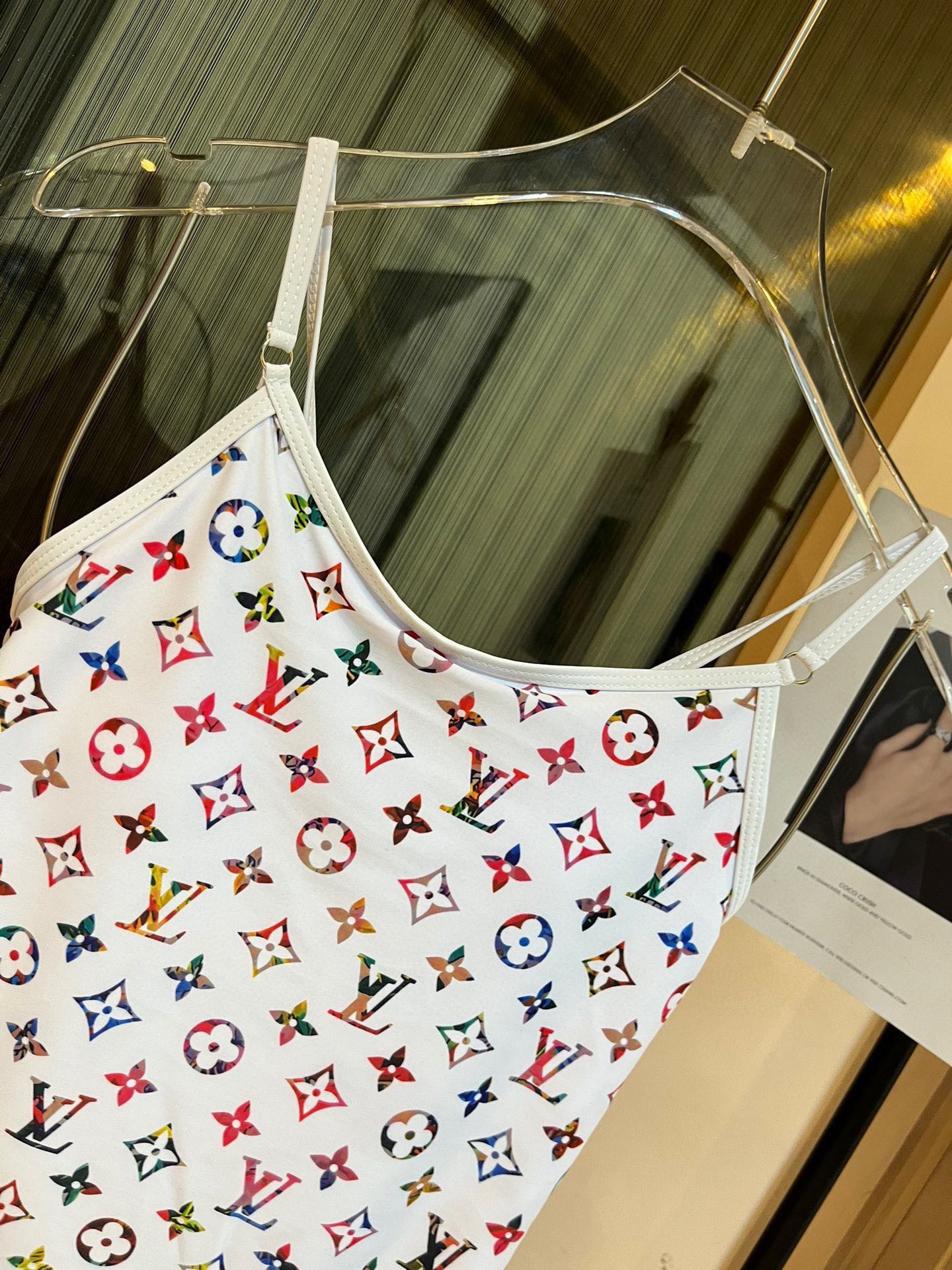 [TOP] L&V White Printed Backless One-Piece Swimsuit LV Louis Vuitton