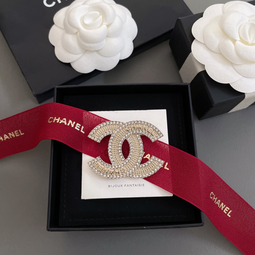[Top] CH@NEL Inspired Diamond Brooch - Light Gold - Chanel