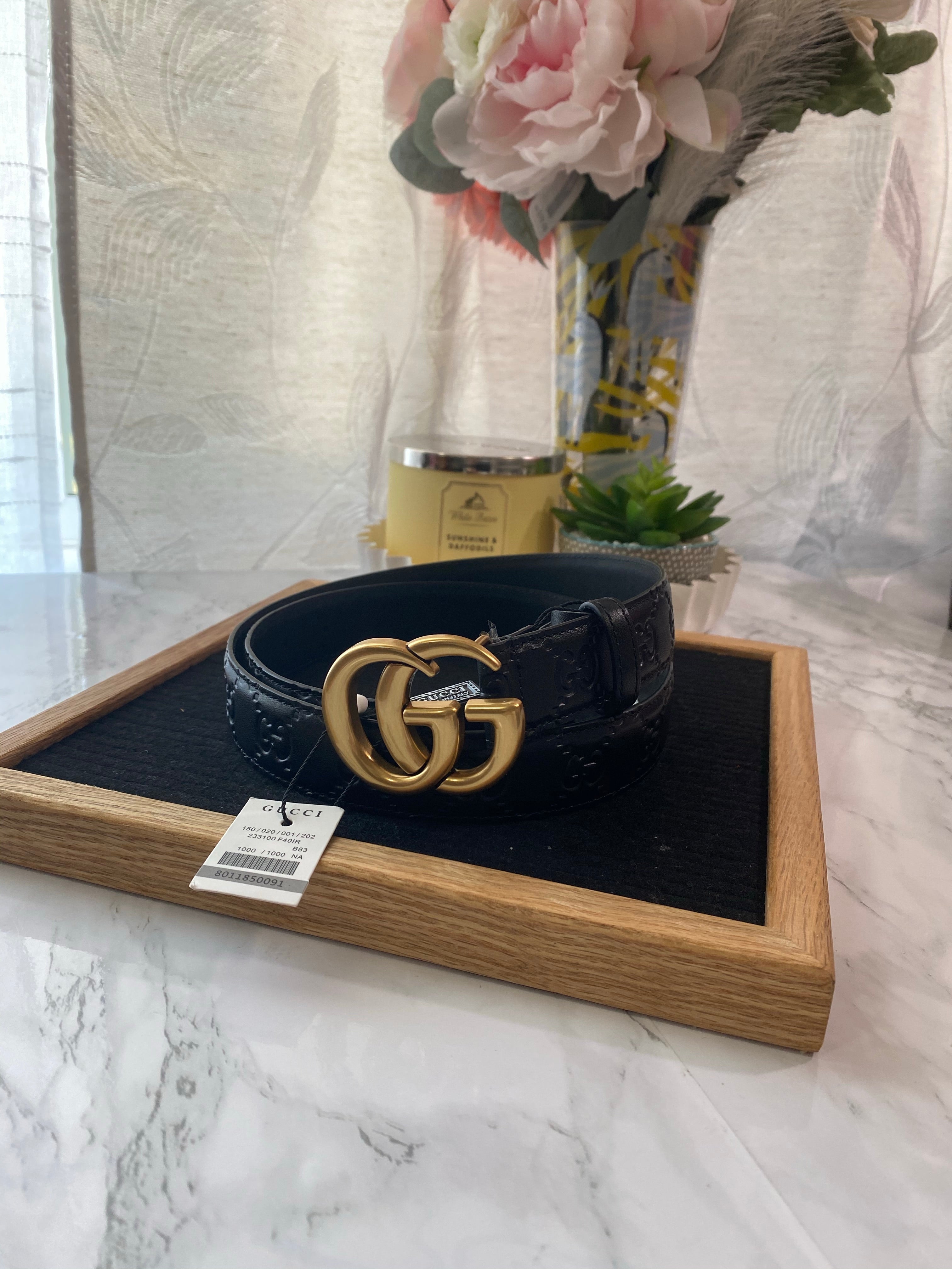 [TOP] GUCC! Embossed Belt 3.8cm - BLACK - Gucci