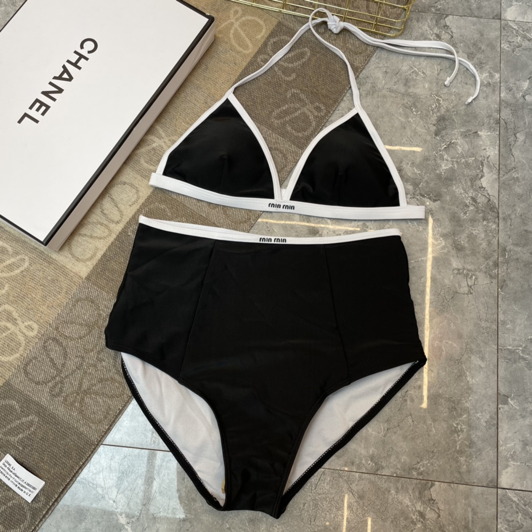 [TOP] m!u m!u High Waist Bikini - Black - MIUMIU