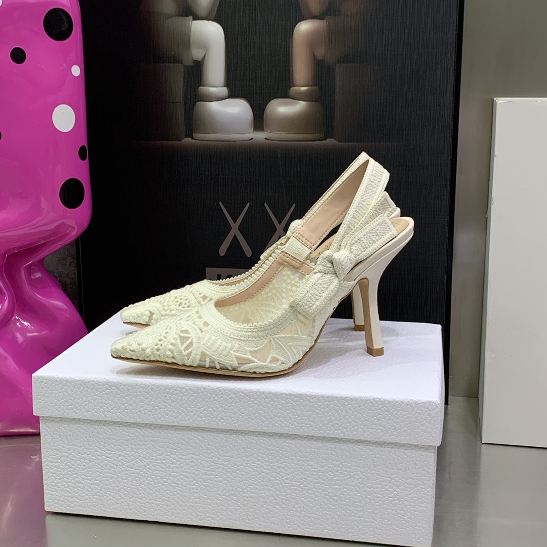 [TOP] D!or Macrame High Heels Lace Shoes 22 - White - Christian Dior