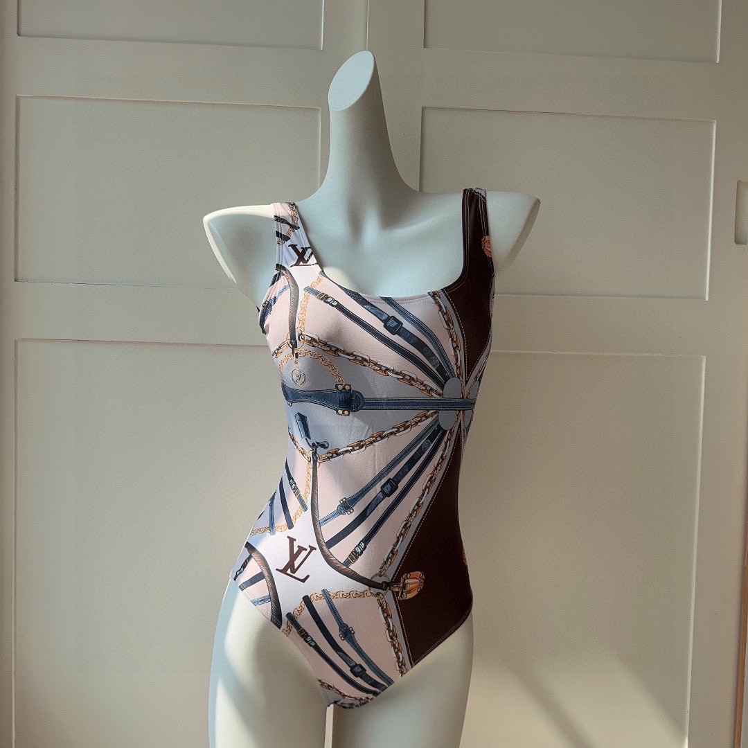 [TOP] L&V Fashion Chain Pattern One Piece Swimsuit LV Louis Vuitton