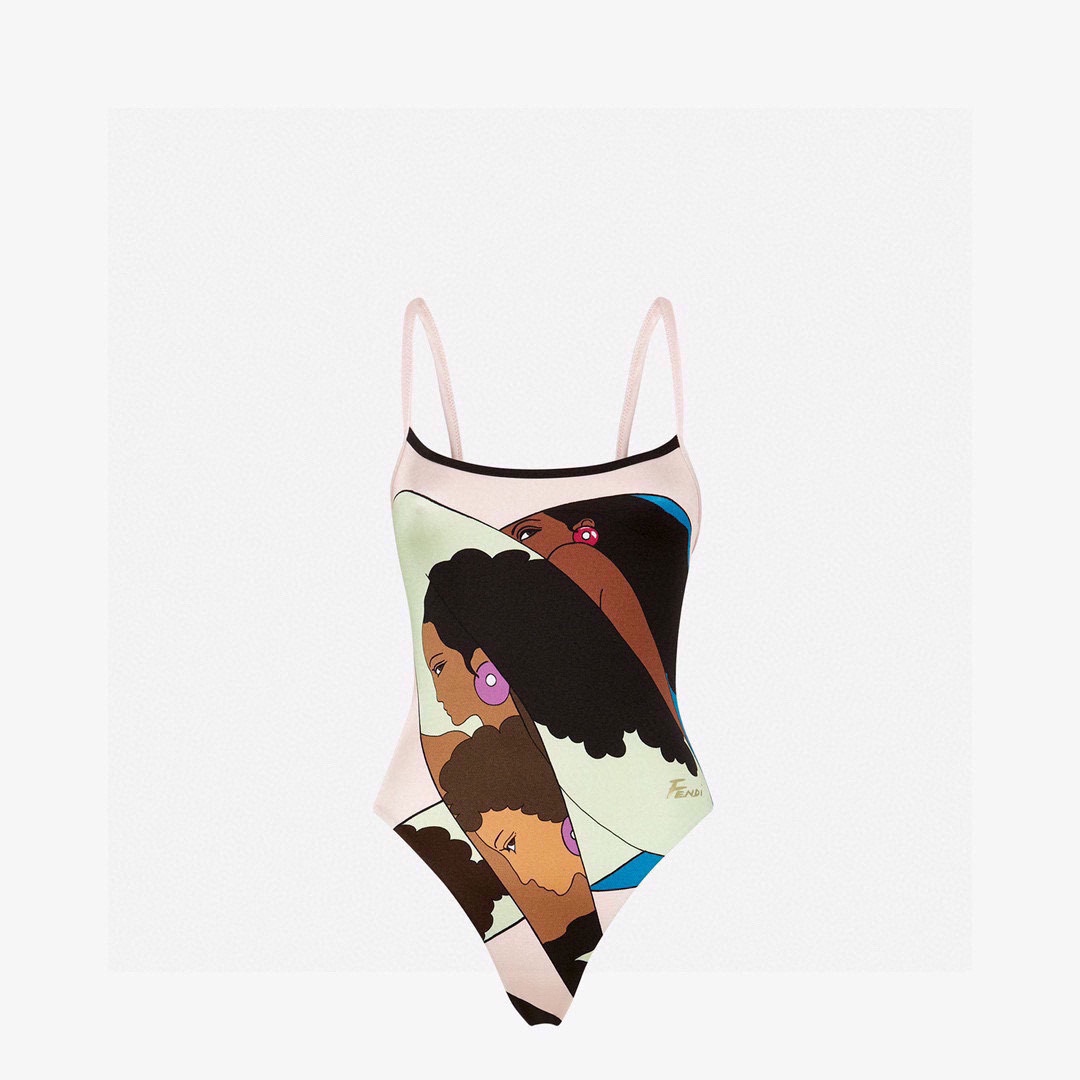 [TOP] FNDI Girls Colorblock Pattern One Piece Swimsuit - Pink - Fendi