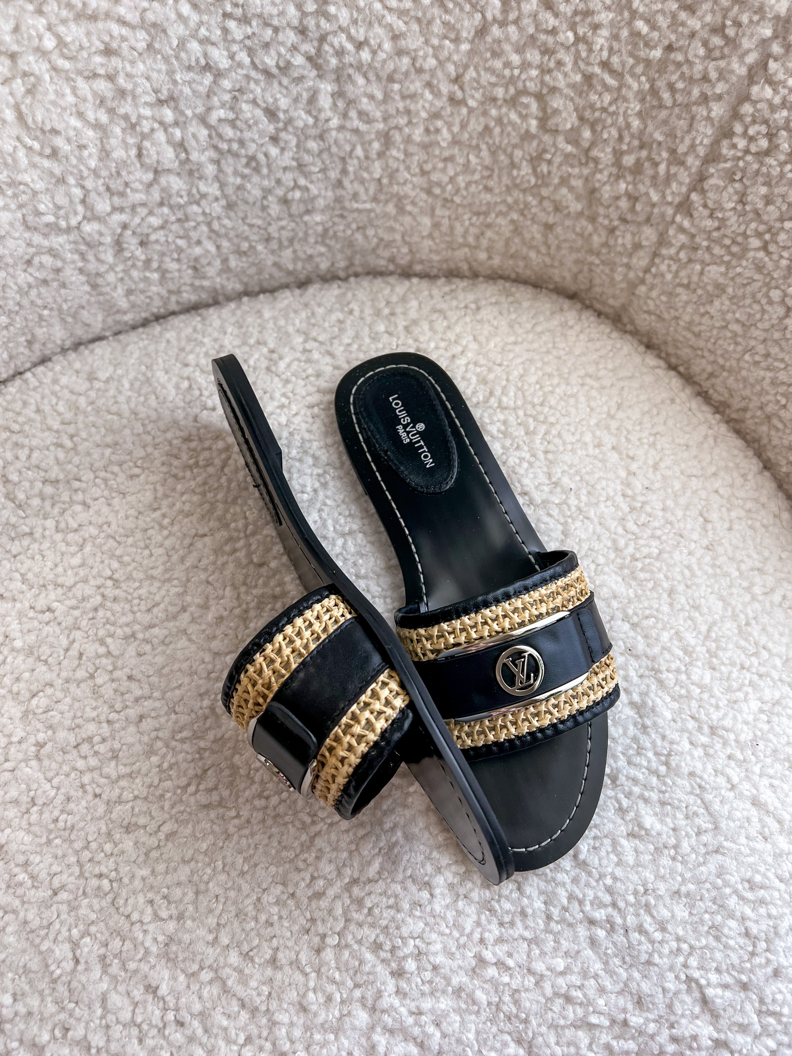 [TOP] L&V L*V Lock It Raffia Mule - Black - LV Louis Vuitton