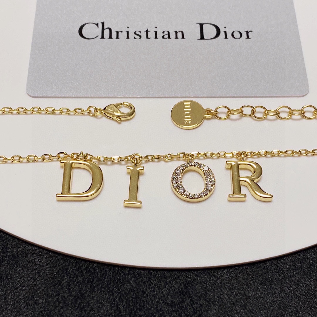 [TOP] D!or tasseled letter pearl necklace - Gold - Christian Dior