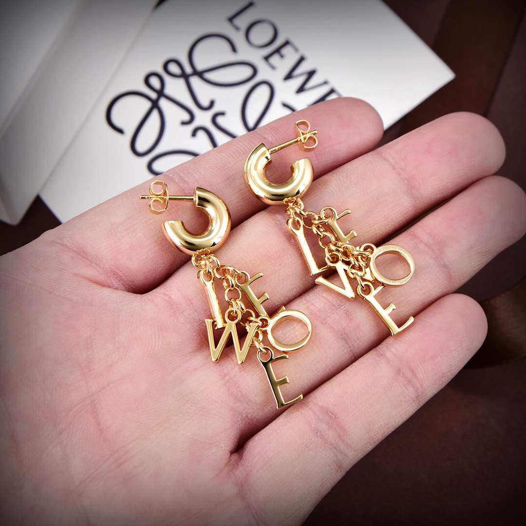 [TOP] LOEW LOGO Earrings - Gold - LOEWE