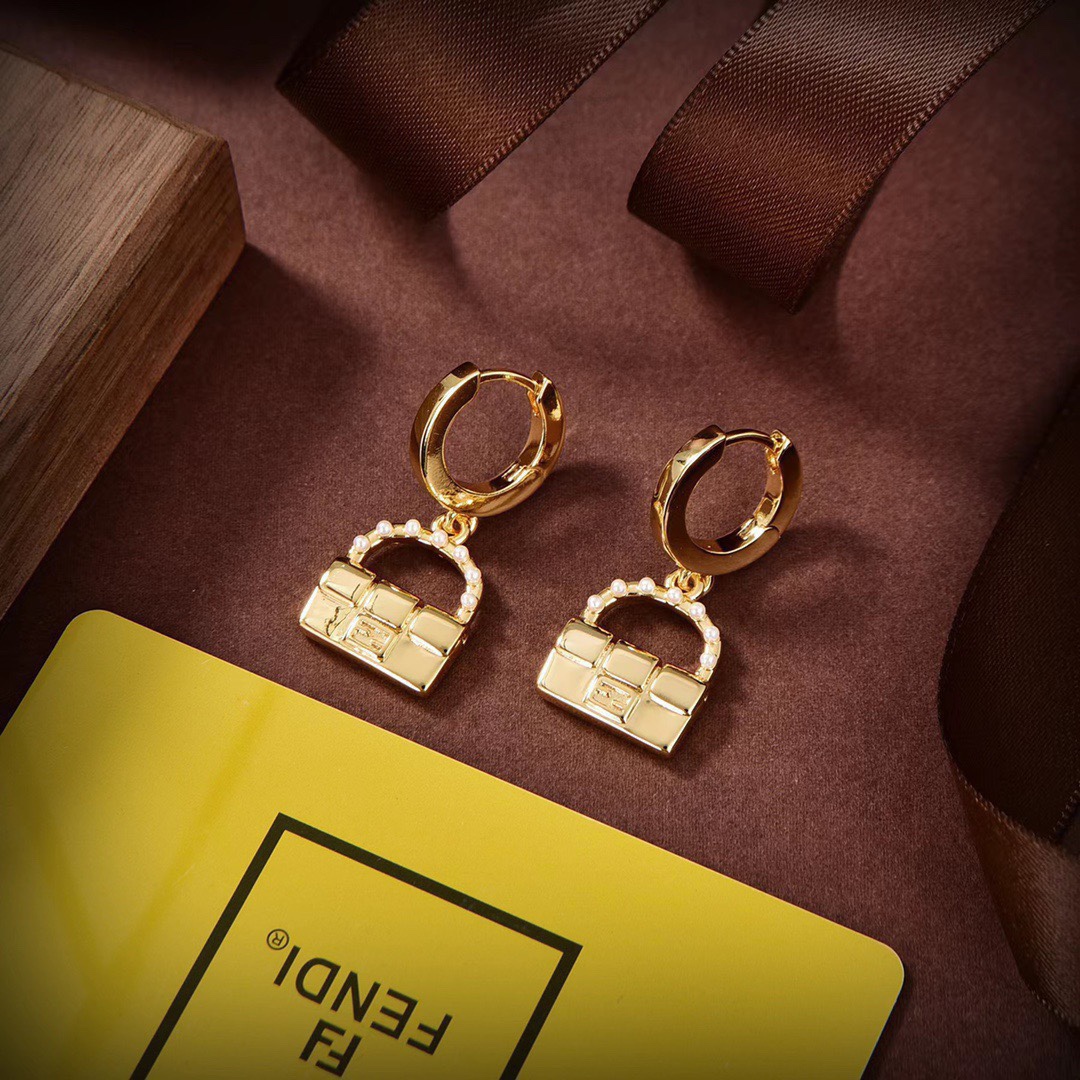 [TOP] FNDI Bag Shape Earrings - Gold - FENDI