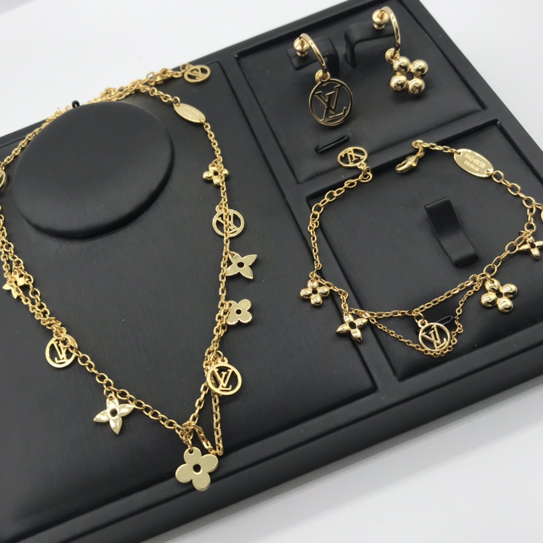 [TOP] L&V Blossom Necklace Bracelet Earrings Set - LV Louis Vuitton