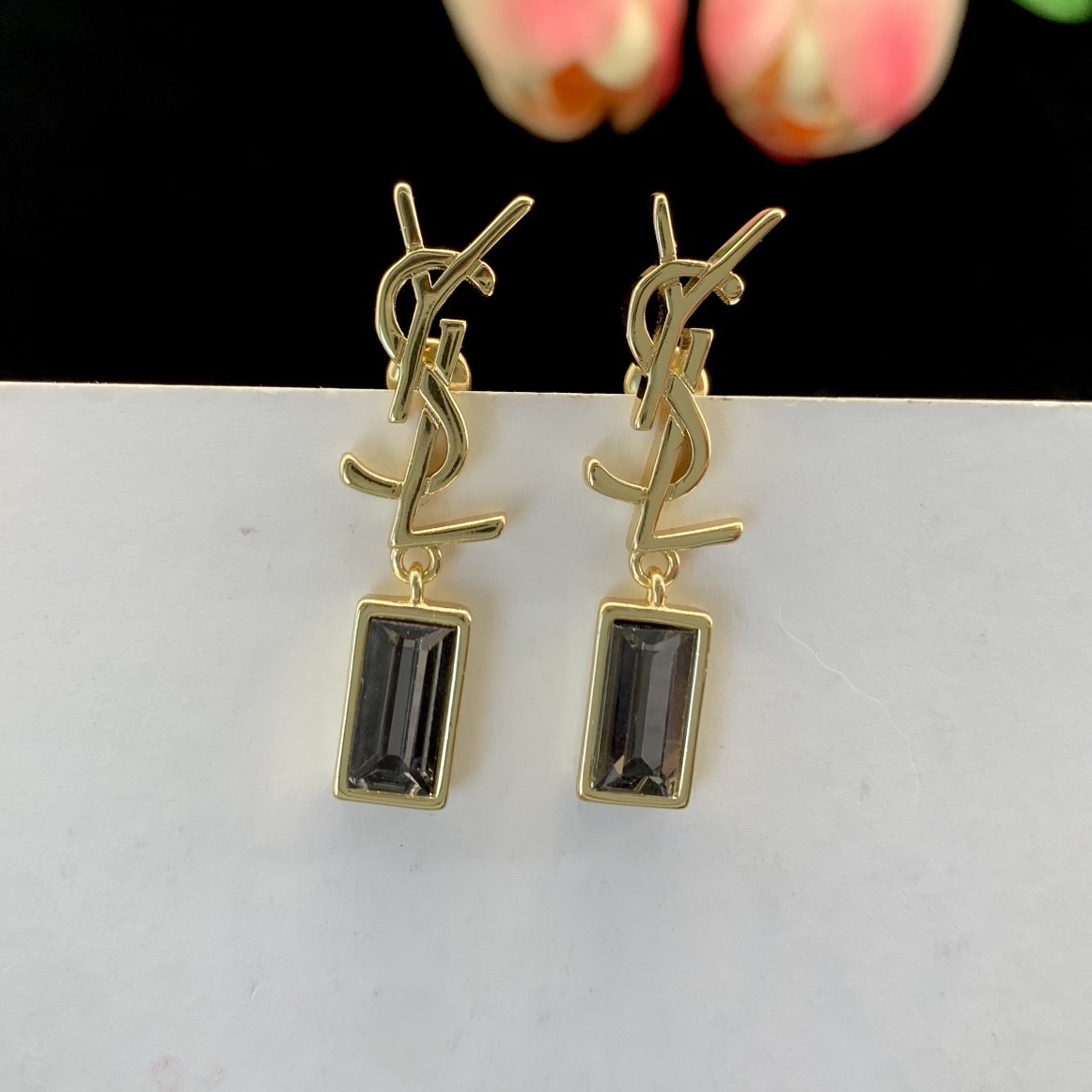 [TOP] Y$L Metal Gemstone Stud Earrings - YSL