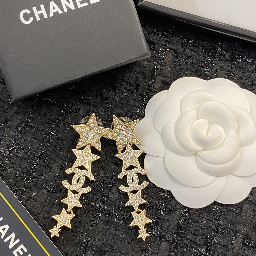 [TOP] CH@NEL Star Tassel Earrings - Gold - Chanel
