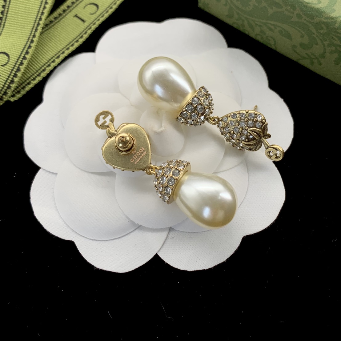 [TOP] GUCC! Drop pearl and diamond earrings - Gold - Gucci
