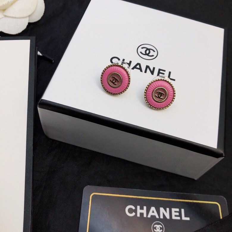 [TOP] CH@NEL Double C Metal Round Stud Earrings - Pink - Chanel