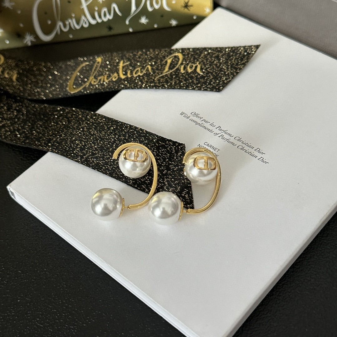 [TOP] D!or Pearl Earrings - Gold - Christian Dior