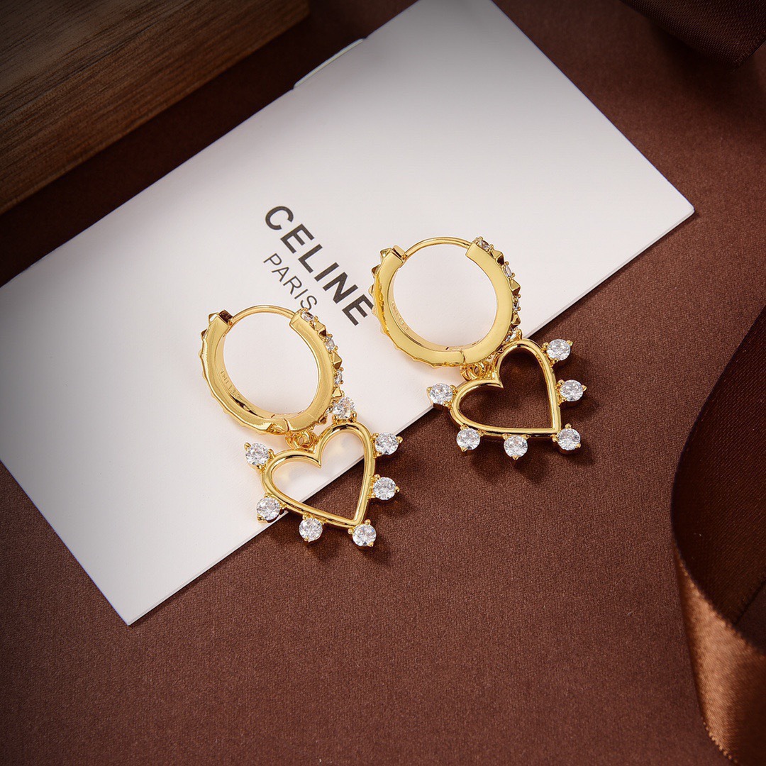 [TOP] CLINE Heart Earrings - Gold - CELINE