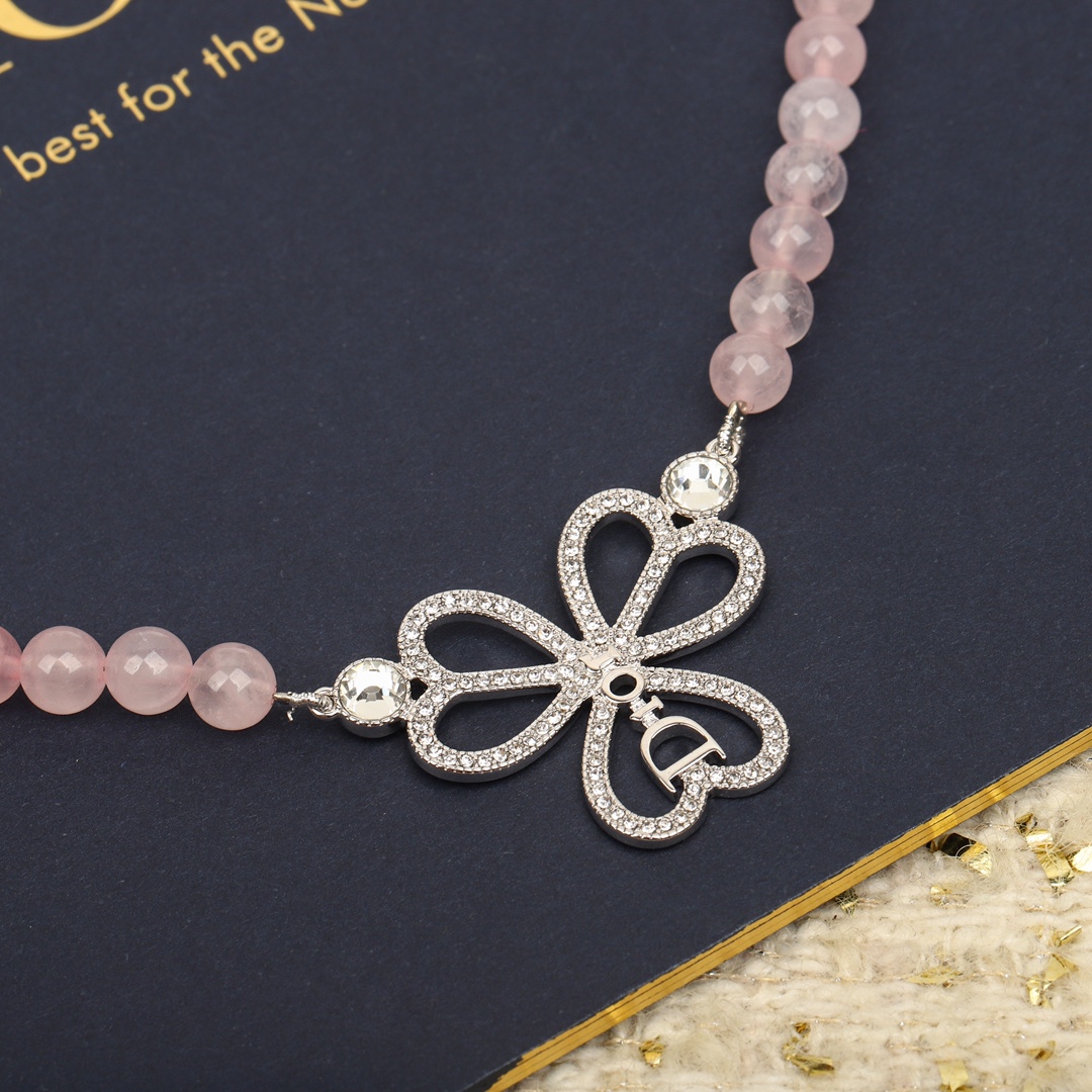 [TOP] D!or flower crystal necklace - pink - Christian Dior