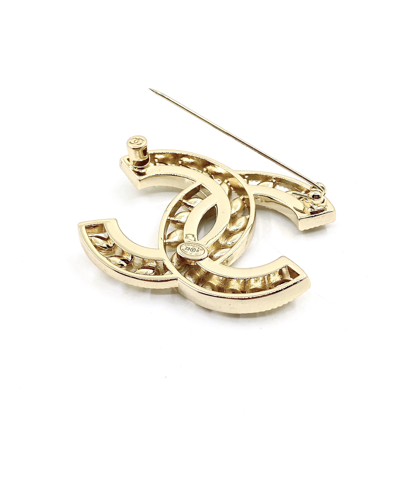 [TOP] CH@NEL Hollow Square Diamond Brooch - Gold - Chanel