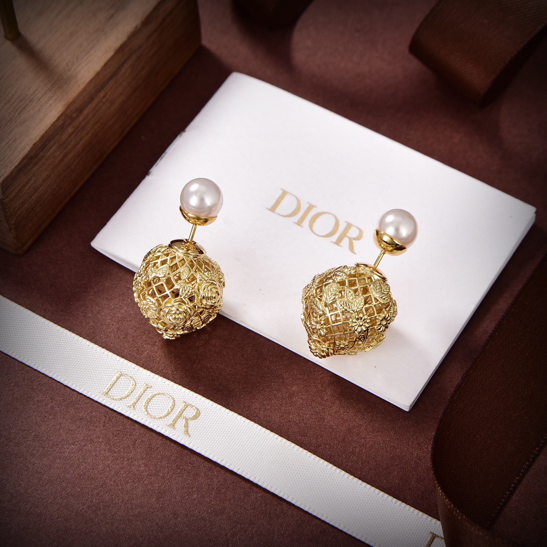 [TOP] D!or CD Pearl Hollow Ball earrings - Gold - Christian Dior