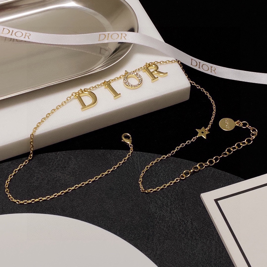 [TOP] D!or tasseled letter pearl necklace - Gold - Christian Dior