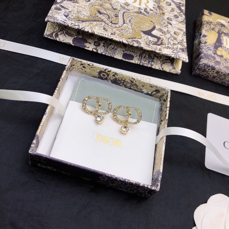 [TOP] D!or classic metal diamond earrings - Gold - Christian Dior