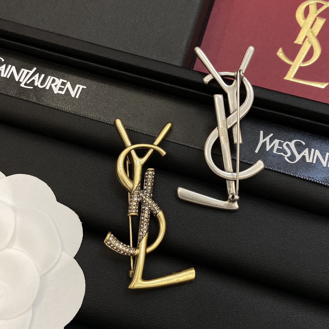 [TOP] Y$L  Gold Retro Style Brooch - Ysl Yves Saint Laurent