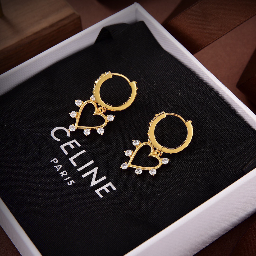 [TOP] CLINE Heart Earrings - Gold - CELINE