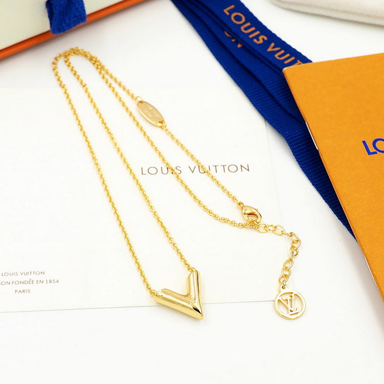 [TOP] L&V V Necklace - Gold - LV Louis Vuitton