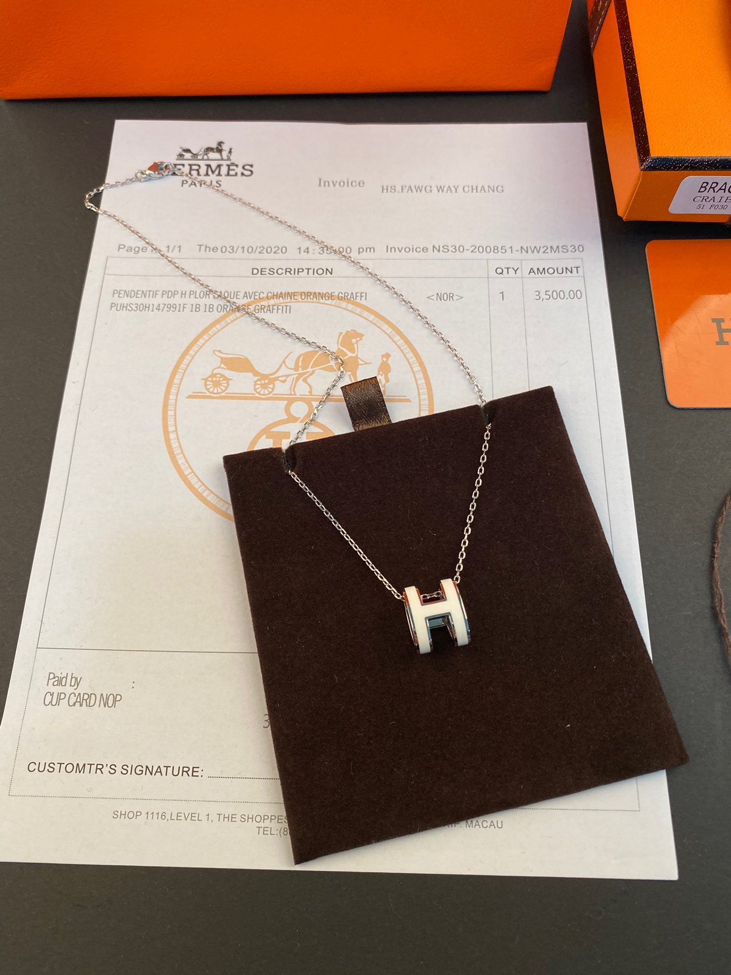 [TOP] HRMES Mini H Logo Necklace - White - Hermes