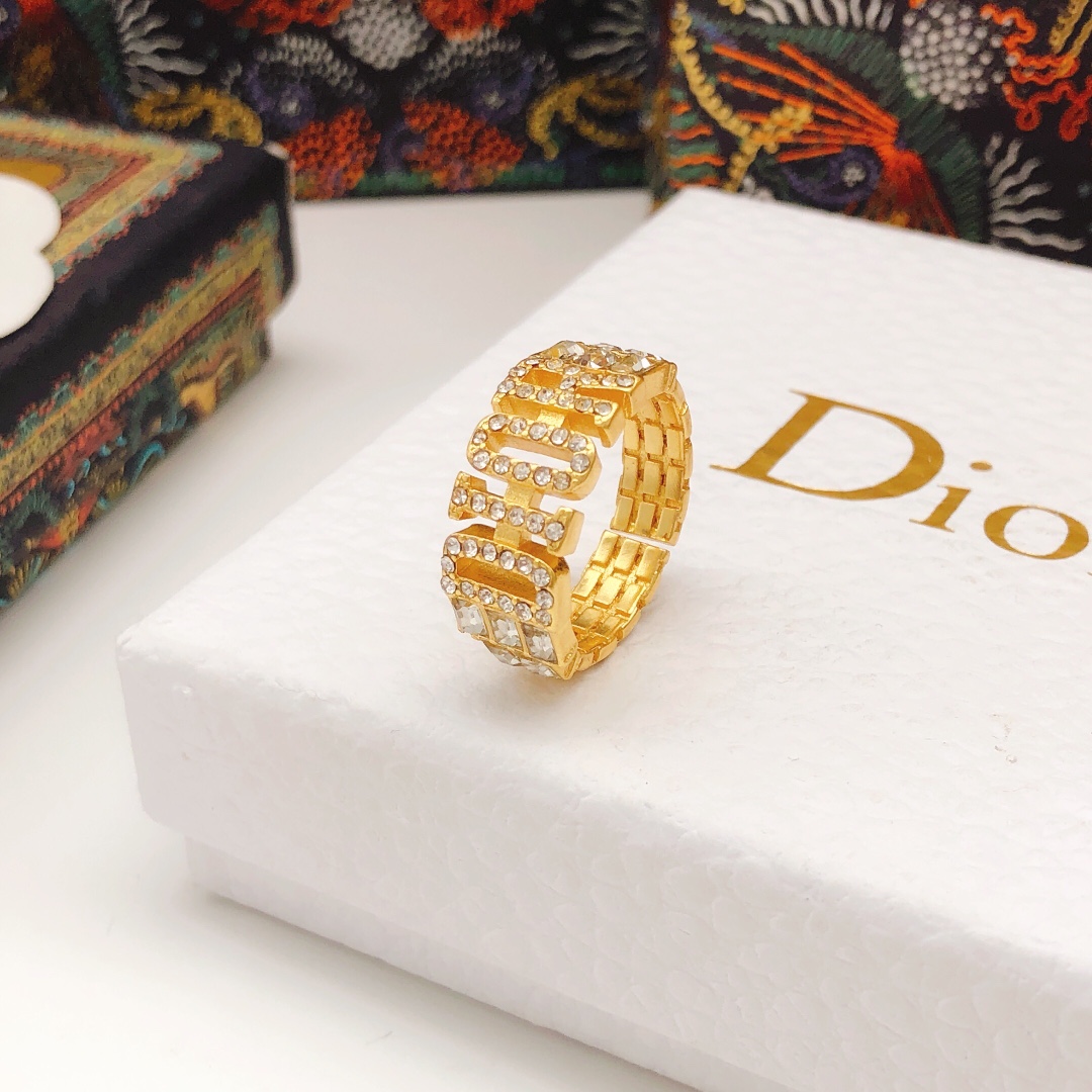 [TOP] D!or Letter Open with Diamonds Rings - Gold - Christian Dior