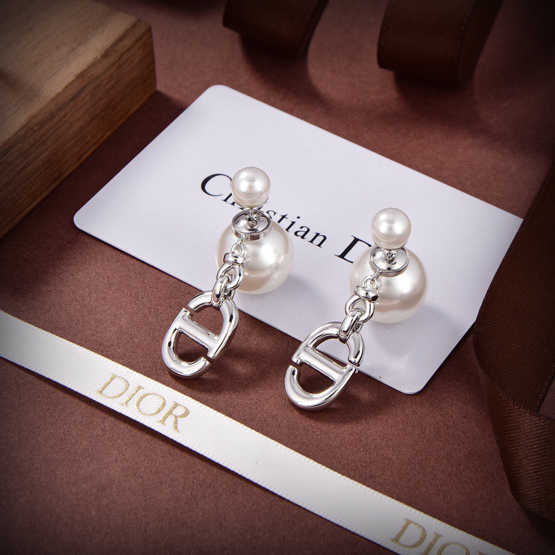 [TOP] D!or CD silver earrings Christian Dior