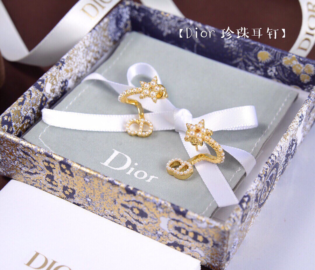 [TOP] D!or Five-pointed Star CD Pearl Diamond earrings - Gold - Christian Dior