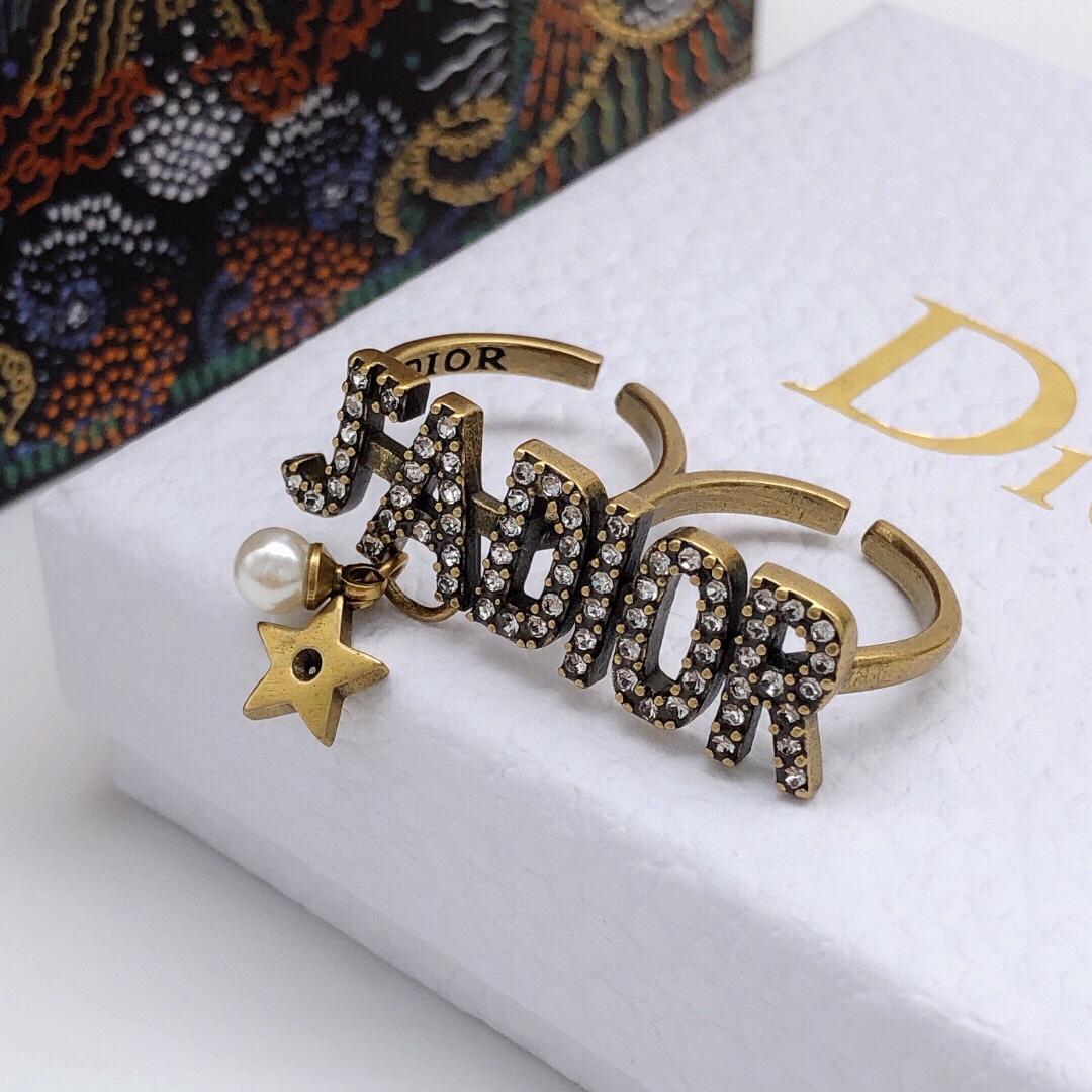 [TOP] D!or Vintage Double Crystal Rings - Brass - Christian Dior
