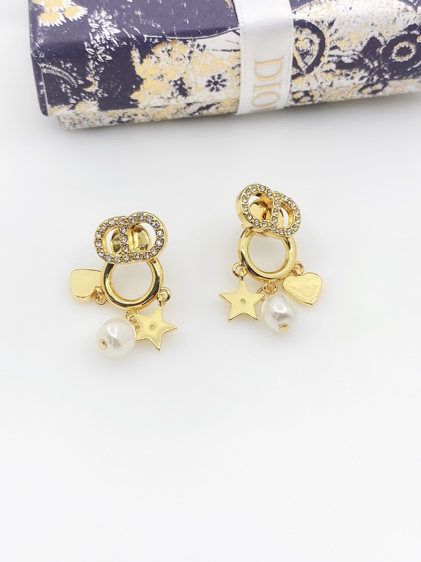 [TOP] D!or CD Pearl Star Heart Earrings - Gold - Christian Dior