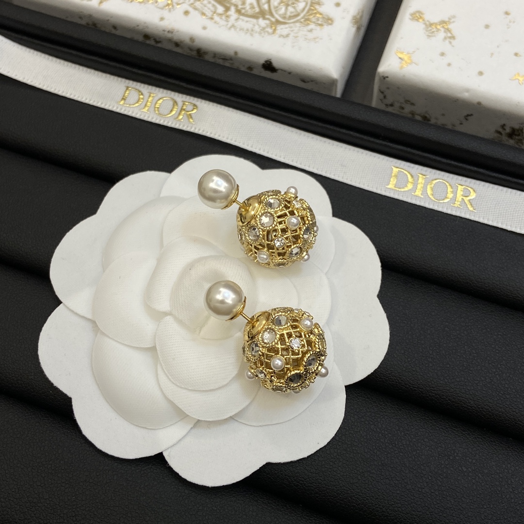 [TOP] D!or Pearl Earrings - Gold - Christian Dior