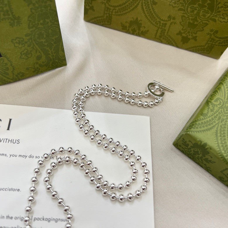 [TOP] GUCC! Double G Medallion Bead Necklace - Silver - Gucci