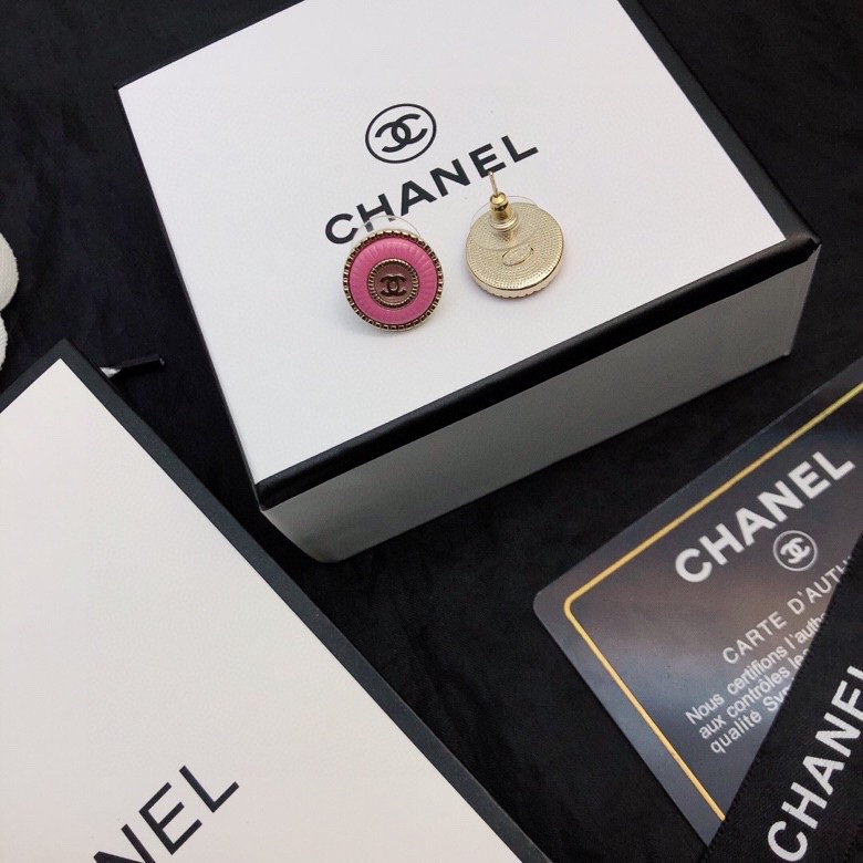 [TOP] CH@NEL Double C Metal Round Stud Earrings - Pink - Chanel