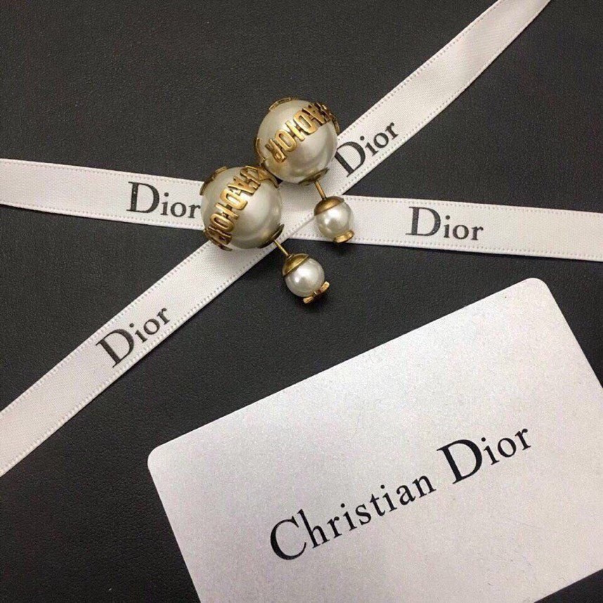 [TOP] D!or classic white pearl logo earrings - Gold - Christian Dior