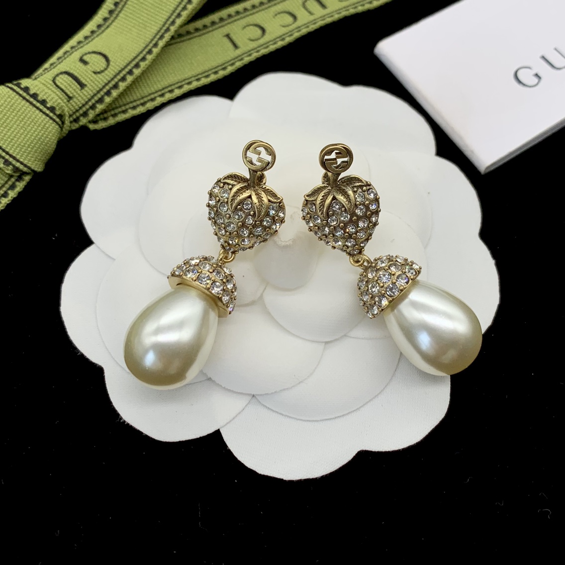 [TOP] GUCC! Drop pearl and diamond earrings - Gold - Gucci