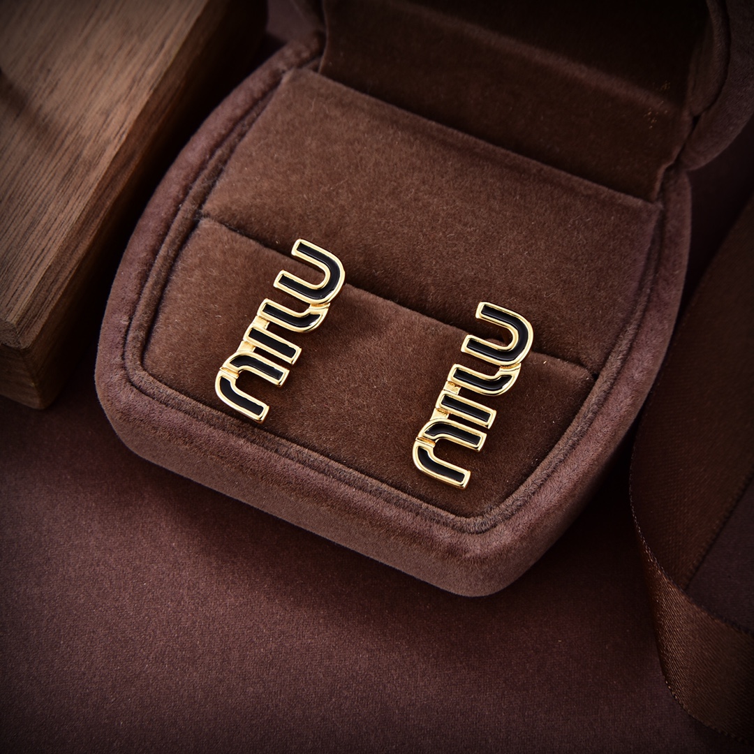 [TOP] m!u m!u Earrings - Gold with Black - MIUMIU