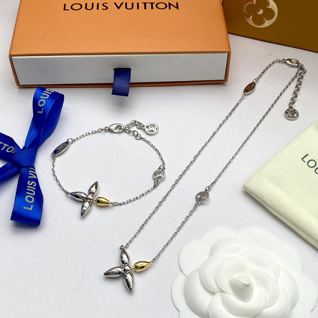 [TOP] L&V Blossom Necklace Bracelet Set - LV Louis Vuitton
