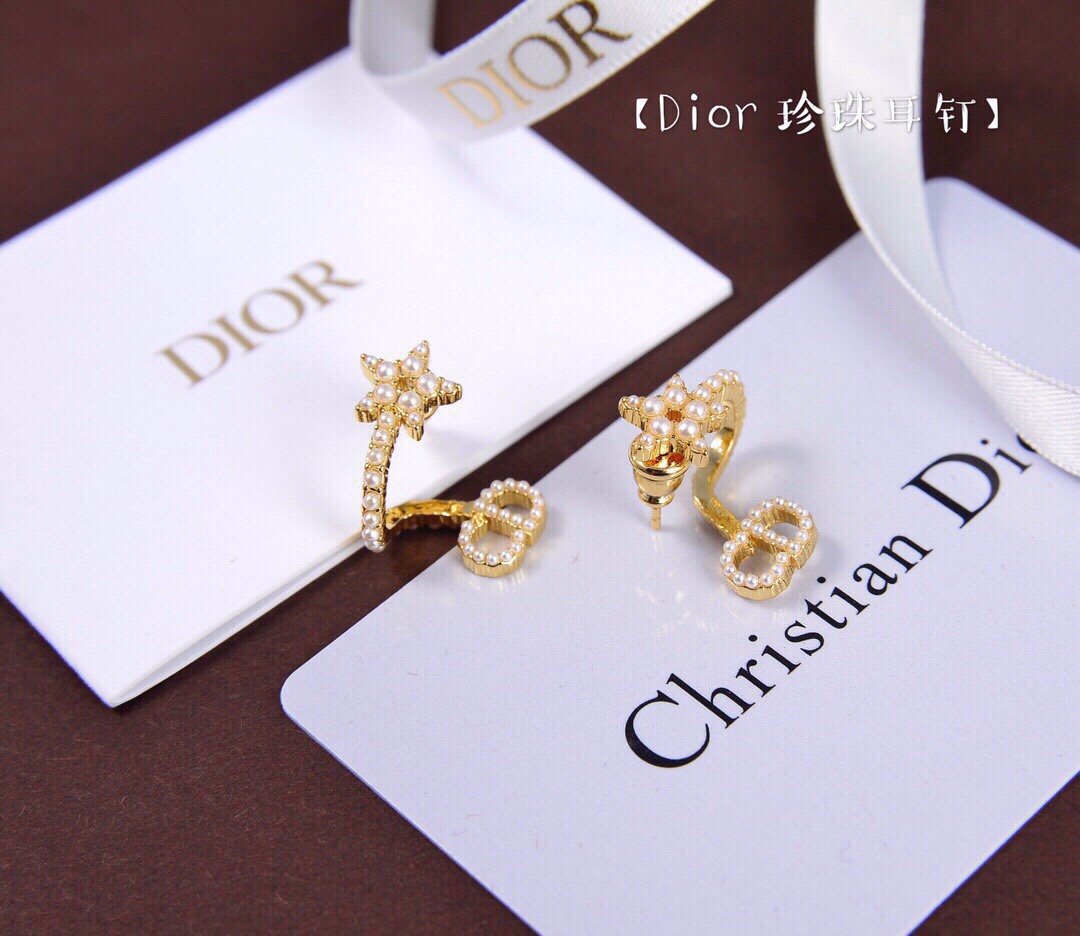 [TOP] D!or Five-pointed Star CD Pearl Diamond earrings - Gold - Christian Dior