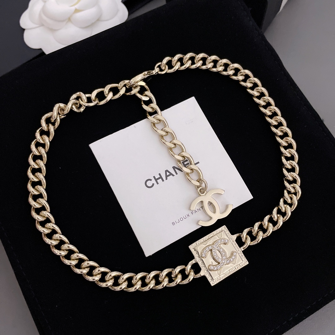 [TOP] CH@NEL Metal Chain Rope Square Choker - Chanel