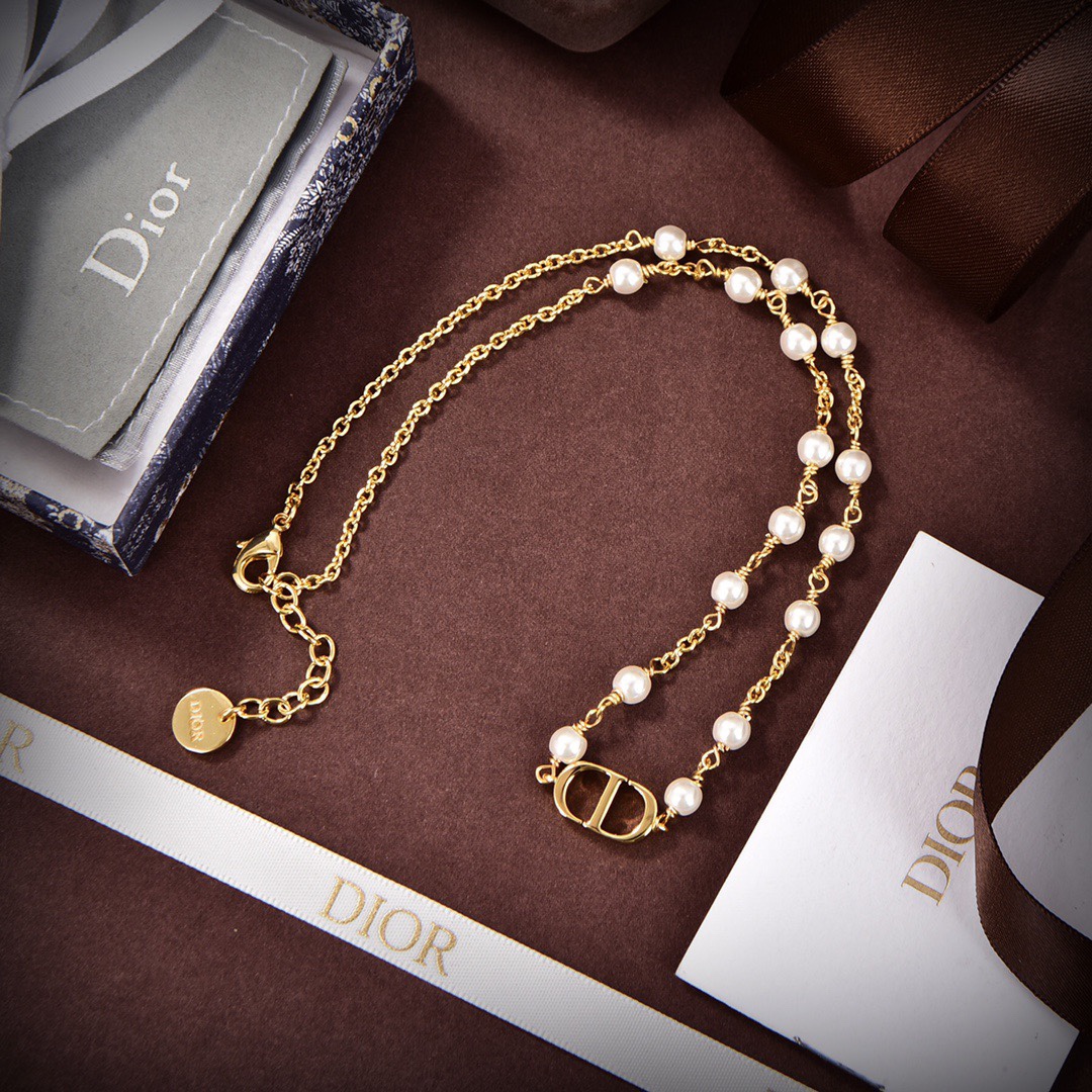 [TOP] D!or CD pearl necklace Christian Dior