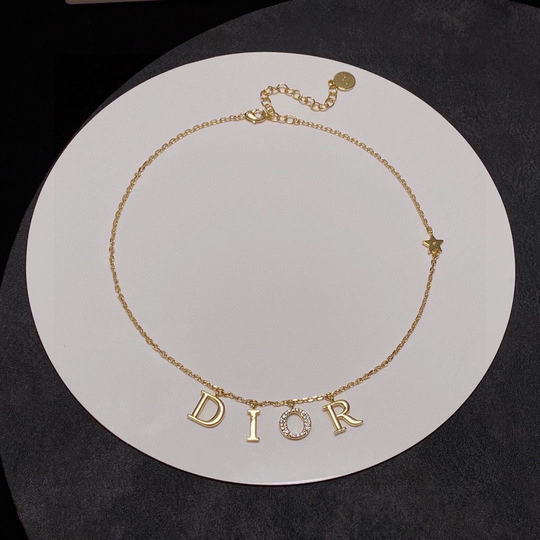 [TOP] D!or tasseled letter pearl necklace - Gold - Christian Dior