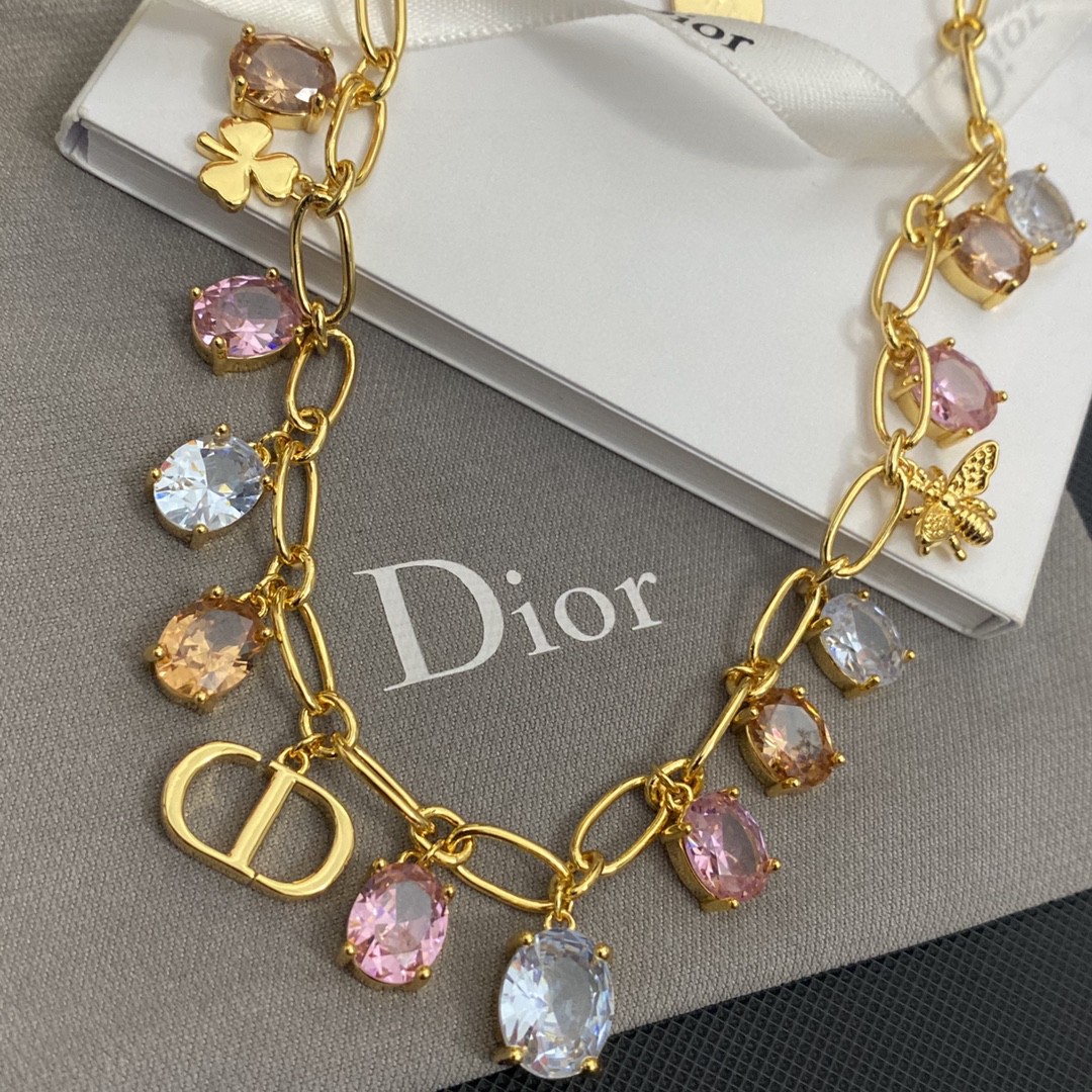 [TOP] D!or Crystal Necklace - Gold - Christian Dior