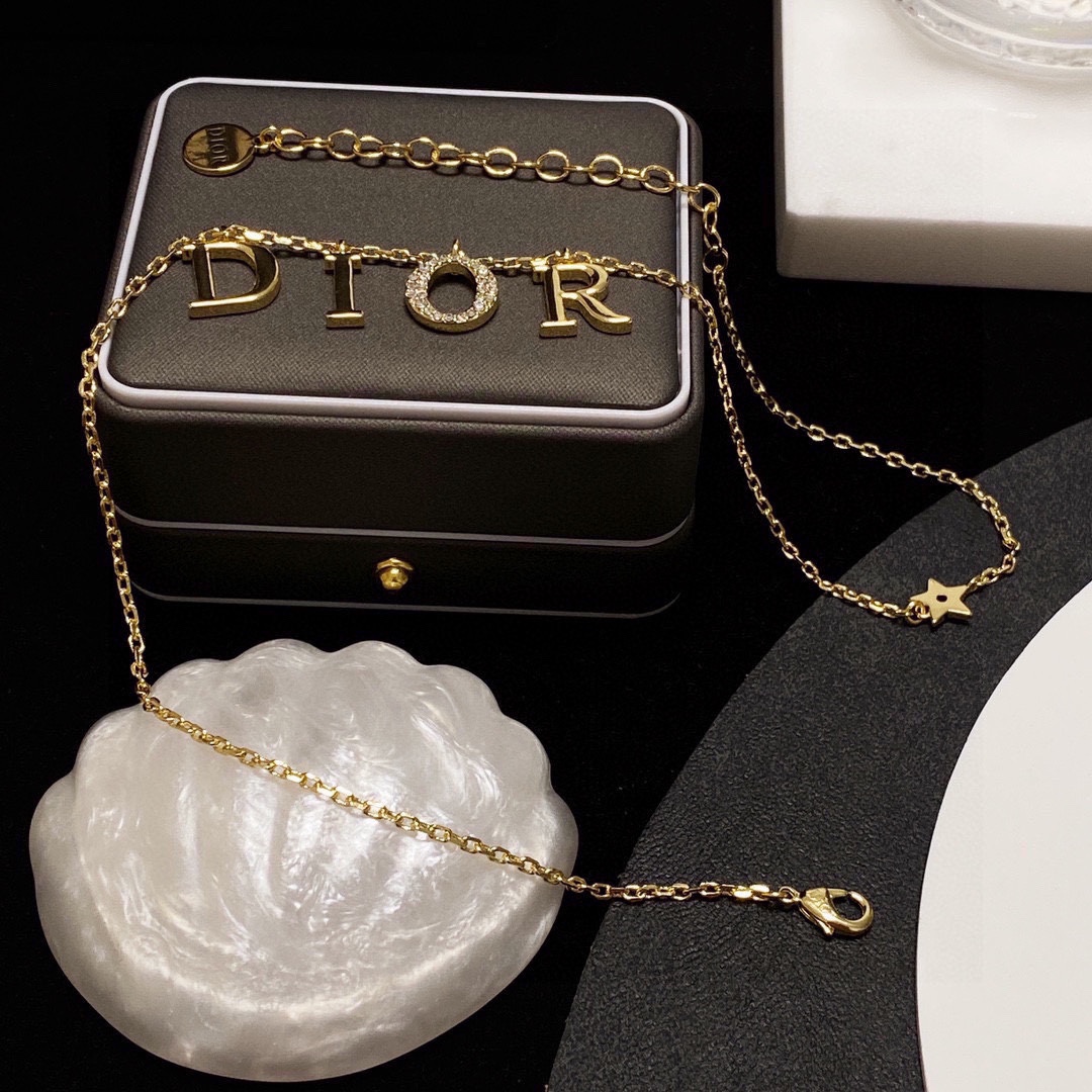 [TOP] D!or tasseled letter pearl necklace - Gold - Christian Dior